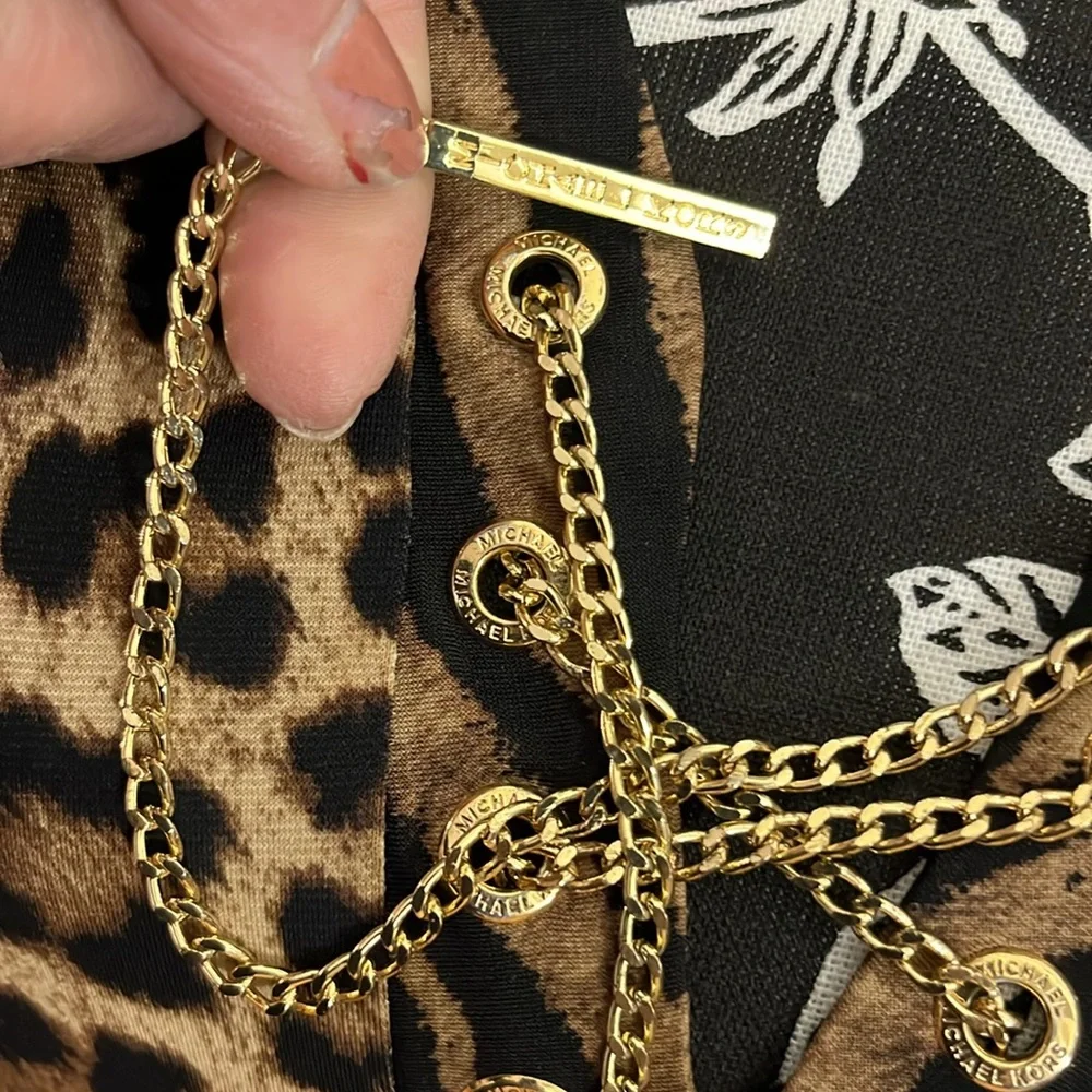 Micheal  Kors size XL black leopard print dress gold chain detail optional belt